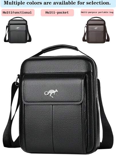 男士斜挎包，多口袋商务单肩包，带顶部提手，耐用休闲公文包，适合工作、旅行和日常使用，男士高端手提包