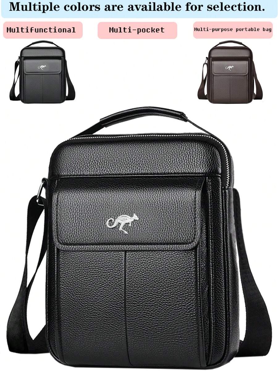男士多口袋斜挎包,商務單肩包附頂部提把,耐用休閒公事包,適合工作、旅行與日常使用,男士高端手提包 - 彩色 - 查看 1