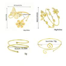 Set de 4 piezas de pulseras brazalete ajustables de metal con diseño floral minimalista de estilo de vacaciones de verano - Oro AT047 - Ver 11