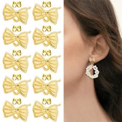 KMEOSCH Khuyên tai hình nơ có lỗ treo, thích hợp để tự làm khuyên tai (10 khuyên tai + 10 chốt cài), phụ kiện làm khuyên tai hình nơ, giá đỡ khuyên tai tự làm, phụ kiện khuyên tai tự làm