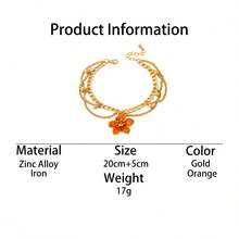 pieza Tobillera Multicapa para Mujer, Estilo Vacacional, con Borla, Esmalte Hecho Mano, Colgante de Flor deétalos Naranja Vibrante - Verde - Ver 5