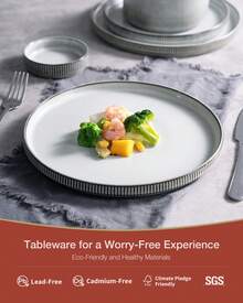 Richmount 18 Piece Stoneware Dinnerware Sets, Plates And Bowls Set For 6, Dishwasher And Microwave Friendly - Màu xanh khói - Xem 4