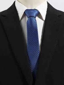 1条男士时尚百搭条纹格纹领带，适合日常穿着、商务场合、派对和约会，配饰，父亲节礼物 - 藍色 - 查看 5