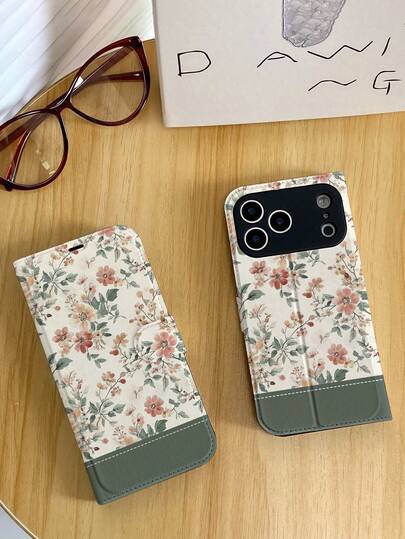 1pc Vintage Floral Pattern Full Coverage Classic Anti-Drop High-Quality PU Leather Flip Phone Case With Card Slot, Suitable For IPhone17/IPhone17 Air/IPhone17pro/IPhone17pro Max/IPhone16/IPhone16 Plus/IPhone16pro/IPhone16pro Max/IPhone15/IPhone15 Plus/IPhone15pro/13/14/12/11, Great Gift For Friends, Family, Couples, Birthday, Holidays