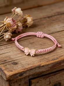 6 piezas Pulseras trenzadas con moño lindo, regalos ajustables de cuerda para animadoras, damas de honor, fiesta de cumpleaños, adecuado para equipo de baile de animación de amigos - rosa - Ver 5
