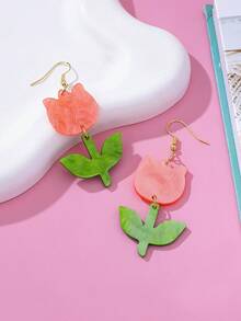 1 Pair Elegant & Sweet Artificial Crystal Flower Earrings, Shiny Tulip Design, Suitable As Fashionable Gift For Girls - Multicolor - View 5