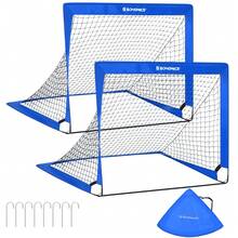 SONGMICS Juego de 2 Porterías de Fútbol para Niños Plegables, para Parque, Playa, Fibra de Vidrio Elástica, Montaje Rápido - Azul - Ver 7