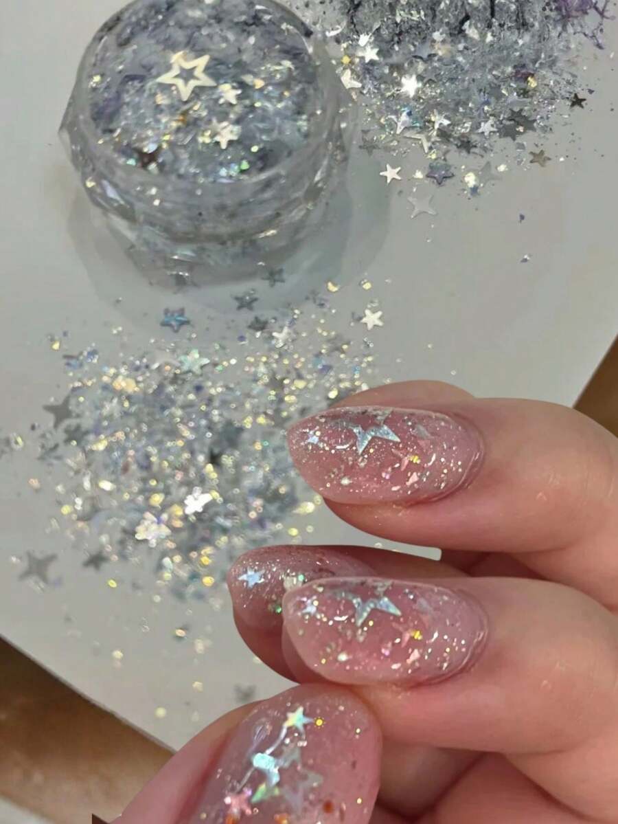 1盒閃亮星星亮片美甲裝飾,超亮混色亮片,網紅同款美甲飾品DIY配件,優雅亮眼美甲用品美甲飾品 - 彩色 - 查看 1