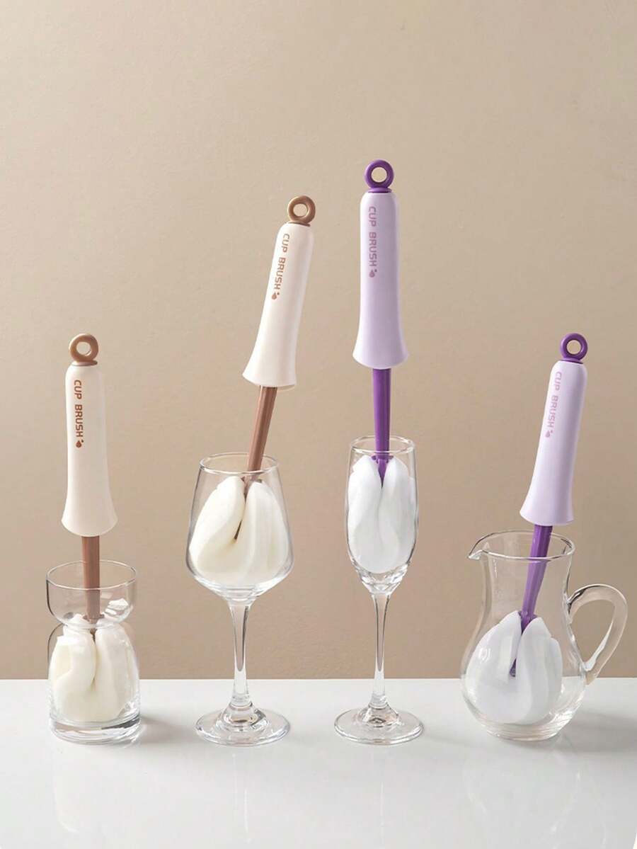 1pc Multi-Functional Push-Pull No-Dead-Angle Cleaning Tool, 2-In-1 Squeeze Cup Brush, Silicone Long Handle Household Cup & Bottle Cleaner - Type a - View 1