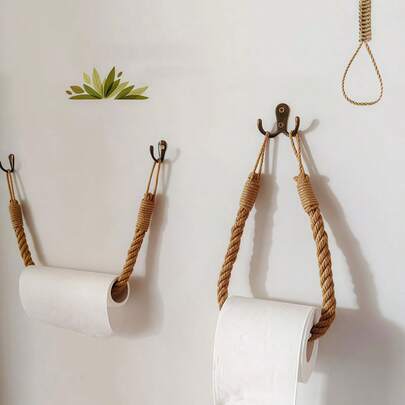 1 chiếc giá đựng khăn giấy bằng dây gai dầu, giá đựng khăn tắm bằng dây cotton dệt, giá đựng khăn mặt, giá đựng giấy cuộn sáng tạo không cần đục lỗ.