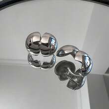 女士时尚圆形球形耳钉，金银双色厚圆耳环，轻盈饰品，适合派对和日常佩戴 - 銀色 - 查看 7