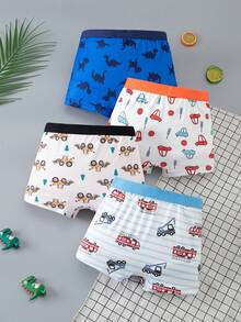 4 piezas/paquete Calzoncillos cómodos y suaves con estampado de dibujos animados para niños - Multicolor - Ver 2