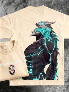 Pure Cotton Men's Anime T-Shirt – Otaku Chic Manga Majesty Realm Fandom Flair Geek Groove Fashion Statement For Anime Lovers, Cool Graphic Tee For Fans, Stylish Casual Wear, Pop Culture Apparel, Must-Have For Anime Enthusiastssummer Outfits For Womengraphic Tees - 杏色 - 查看 12