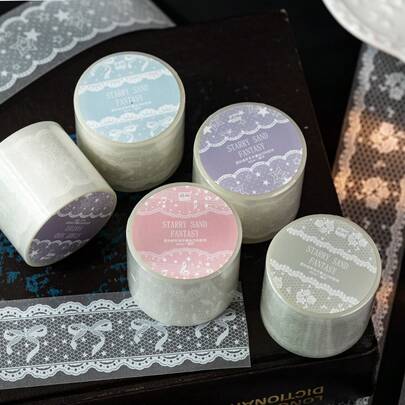 1 Roll, Adhesive Tape, PET Lace With Glitter Craft Tape, Lace-Themed Collage With White Ink, Gift Wrapping Sealing Tape, Decorative Stickers For Bullet Journals, Suitable For Decorating Scrapbooks And Notebooks