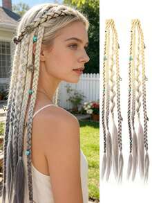 Bohemian Long Hair Braid, Hand Woven Synthetic Wig Braid With Decorative Hair Accessories, Hair Clip Braid, Simple And Easy To Wear, Suitable For Women's Daily Use And Gatherings - Multicolor - View 11