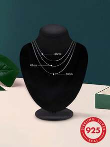 1 pieza Collar de plata de ley 925 con diseño minimalista y multicapa, joyería delicada, adecuado para uso diario, regalo - Plateado - Ver 1