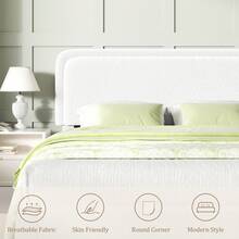 Full/Queen/King Size Boucle Bed Frame, Cloud Upholstered Platform Bed With Height Adjustable Headboard & Soft Rounded Corners, No Noise Free, Easy Assembly,White - trắng - Xem 4