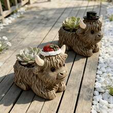 Estátua criativa de vaca usando chapéu (1 peça), em resina, miniatura para vaso de plantas, decoração para jardim e casa. Ideal para presentes de Natal, Ano Novo e outras datas comemorativas. Resistente à água e ao sol. Perfeita para uso interno e externo, em jardins, varandas e como vaso de mesa. - vaso de flores - Ver 7