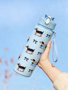 1件 800ml/27oz 卡通純色運動水壺，可愛臘腸狗圖案，防漏、便攜、耐摔，附彈蓋，適合健身、慢跑、返校、聖誕節、萬聖節，送給她的禮物、生日禮物，戶外運動便攜中性款，杯子、派對杯、其他派對餐具、飲具套裝、咖啡杯、平底杯、水壺、保溫瓶、附蓋與吸管杯 - 彩色 - 查看 2