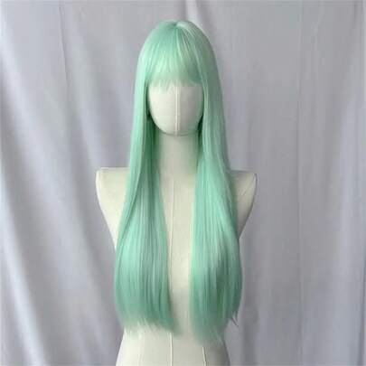 Mint Green Straight Bang Long Straight Synthetic Wig Fashion High Quality Chemical Fiber Wig Headgear Women's Wig