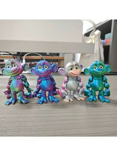 3D Printed Movable Joint Monkey Figurine, Cool Colors, Random Eyes, Outdoor Garden Decor, Home Decoration, Suitable For Mother's Day, Friend's Birthday, Party Gifts