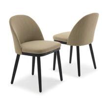 Juego de 2 sillas de comedor modernas tapizadas – Respaldo alto, asiento profundo, lino cómodo con patas de madera resistentes, ideal para cocina, comedor, restaurante – Verde – Paquete de 2 de lino | Verde - Camel - Ver 2