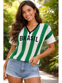 Brazil Jersey, Tricot, V-Neck, Premium Openwork Knit, Modern Look To Cheer On The 2026 World Cup In Style - 綠色帶白色 - 查看 1