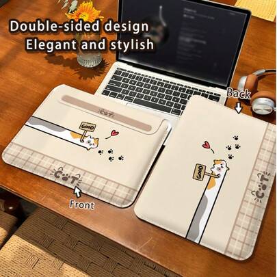 One Piece：卡通魔法小猫图案，PU皮革磁扣防摔笔记本电脑内袋，兼容MacBook Pro 16英寸、MacBook Air 13英寸、Galaxy TAB S10 Ultra和Metabook 14英寸/11英寸/13英寸，方便商务旅行，可用作鼠标垫/收纳包，是商务/学习/旅行的必备配件。
