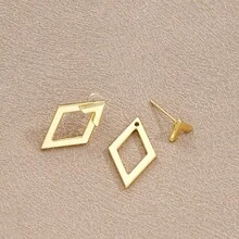 1 par de pendientes futuristas de doble capa con línea de diamante geométrica simple para mujeres - Plateado - Ver 3