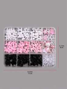 12-Grid Pink, Black & White 3D Nail Art Decorations Set, Bowknot, Heart, Star & Pearl Nail Accessories, Cute Mixed Nail Art Decor DIY Nail Tools - Multicolor - View 10