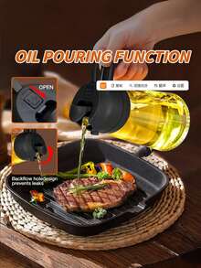 1個/2合1可攜式橄欖油噴霧瓶與傾倒容器，470ML塑料廚房油瓶，適用於烹飪、燒烤、氣炸鍋、烘焙和沙拉 - 查看 1