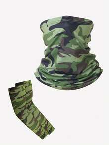 1 Set Camouflage Face Mask With Arm Sleeve, Multi-Functional Neck Gaiter, Military Camo Face Mask For Riding, Breathable Sun Protection And Dust-Proof - Multicolor - View 6