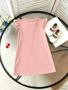 1pc Girls' Casual Butterfly Print Dress, Stylish Dress For Teens - Pink - View 2