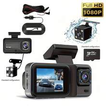 Dash Cam Front And Rear, 1080P Dash Camera For Cars, 3 Channel Car Camera Front Rear And Inside With 32GB Card, Loop Recording, Night Vision, HDR, 24Hr Parking - A98 - Xem 1