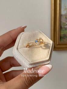 MADEONE 1 Set Detachable Star & Moon Ring Set, Women's S925 Sterling Silver Vintage Luxury Rings, Exquisite Jewelry, Couple Gift, Promise Ring, Wedding Engagement Bridal Jewelry - Gold - View 5