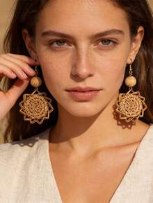 Yanxyad 1/4 pares de aretes de ratán para mujer, aretes colgantes de paja tejida a mano con borla, aretes bohemios ligeros de declaración - Multicolor - Ver 4