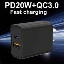 17W 双口 USB-C 快充充电器，PD 电源适配器，兼容 MacBook Pro/Air、Galaxy 等设备，黑色 - 查看 1