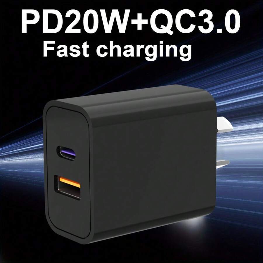 17W 双口 USB-C 快充充电器，PD 电源适配器，兼容 MacBook Pro/Air、Galaxy 等设备，黑色 - 查看 1