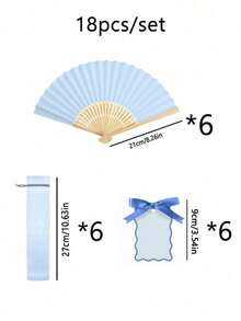 3/18/36pcs Wedding Gift Fan Set, Ladies Folding Fan, Green Bowknot, Transparent Organza Bag, Wedding Party Decor, Suitable For Bride Gift, Party, Birthday, Bridesmaid Photo Prop, Summer Fan, Event Party Supplies, Multi-Piece Party Gift Bag, 1pc - Baby Blue - View 9