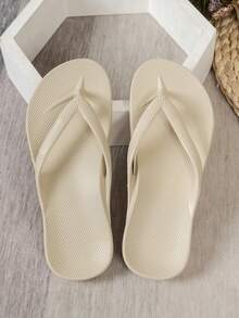 Light Luxury Couple Flip Flops, Solid Color Soft Toe-Post Sandals, Summer Slides, Suitable For Beach, Bathroom And Daily Wear - Khaki - View 5
