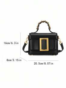 Nuevo bolso cuadrado pequeño y elegante hecho de material de PU con correa de hombro ajustable y asas de metal. Es un bolso elegante adecuado para mujeres trabajadoras, maestras, estudiantes y mujeres jóvenes. Es perfecto para ir al trabajo, a la escuela, salidas diarias, vacaciones, citas y compras. - Negro - Ver 3