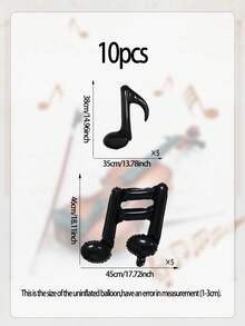 10pcs Black Music Note Foil Balloons Set, Single & Double Note Shaped Balloons Suitable For Birthday Party, Baby Shower, Disco Music Theme, Band Party, Celebration Decoration - Black - View 5