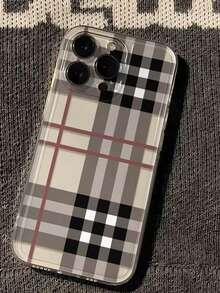 Funda protectora transparente a prueba de golpes con cobertura completa y diseño a cuadros marrones y a rayas, adecuada para iPhone11/12/13/14/15/16/17/PROMAX - Marrón - Ver 5