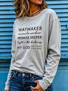 Women I Sought Lord Religious Long Sleeve Tee, Bold Inspirational Verse Print Soft Breathable Casual Faith Top Ideal Christian Gift Daily Wear - 淺灰色3 - 查看 3