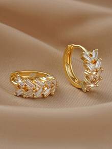 Set de 2 piezas de pendientes de trigo con circonita brillante personalizados y de moda, adecuados para niñas, regalo para una cita - Dorado - Ver 4
