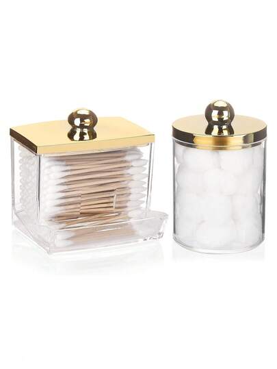 Hộp đựng tăm bông - Hộp trong suốt 10 oz / 7 oz, bộ hộp đựng đồ trang điểm phòng tắm dùng để đựng tăm bông, bông tẩy trang, chỉ nha khoa, các hộp nhỏ đựng đồ trang điểm (2 hộp)