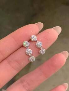 1 par de pendientes con borlas brillantes estilo francés para mujeres - Plateado - Ver 2