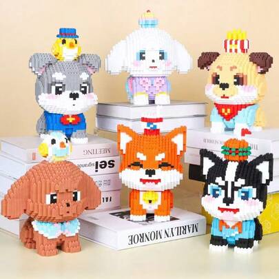 3000PCS Six Cute Dogs - Husky - Bichon - Shih Tzu - Teddy Building Block Toy Set, Handmade Assembly Desktop Decoration, Friend's Birthday Gift, Girlfriend Valentine's Day Gift, Graduation Season, Teacher's Day Gift