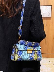 High-End Chic Luxury Snake Skin Pattern Versatile Handbag, Shoulder Bag, Crossbody Bag With Underarm Lock (Snake Skin Pattern Random) - Blue - View 6