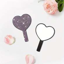 Sparkling Crystal Handheld Makeup Mirror, Shiny Crystal Heart-Shaped Handle Mirror, No Power Needed, Compact And Portable Mirror Suitable For Makeup Touch-Ups On-The-Go - Multicolor - View 3